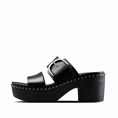 Fitflop Pilar Leather Slide Platforms - Clogs Damen - Schwarz (CNA815963)